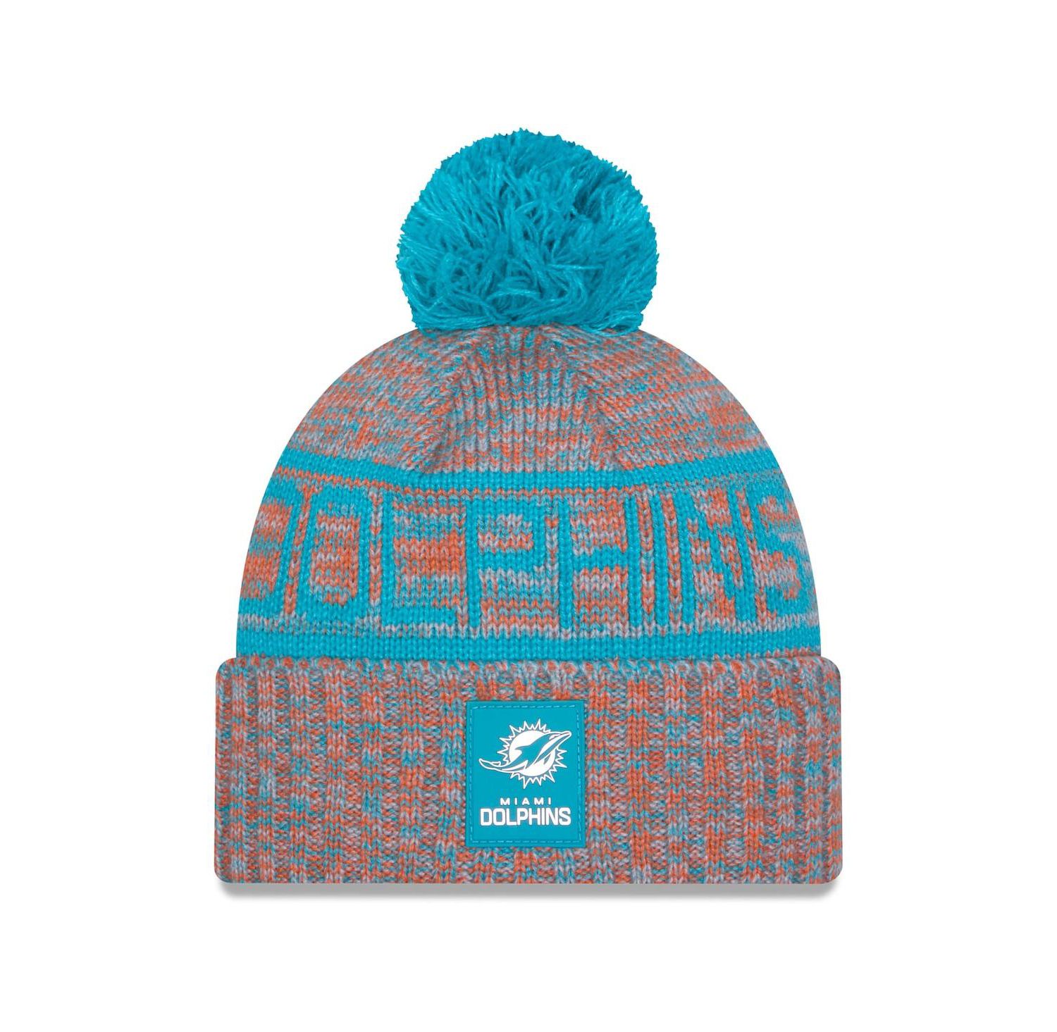 Men's Orange Miami Dolphins 2025 Sideline Cold Weather Cuffed Pom with Knit Hat