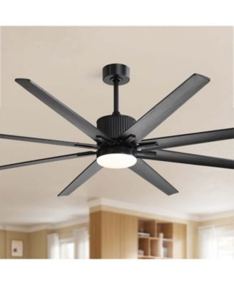 76-inch Modern and Simple Black 8-Blade Ceiling Fans with Remote Control and Lighting Kit