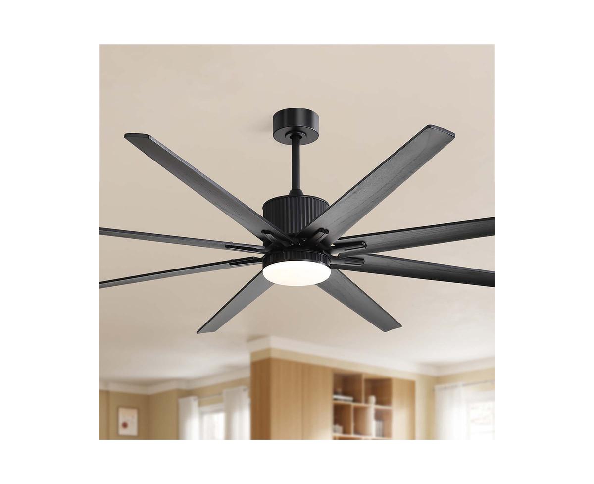 76-inch Modern and Simple Black 8-Blade Ceiling Fans with Remote Control and Lighting Kit