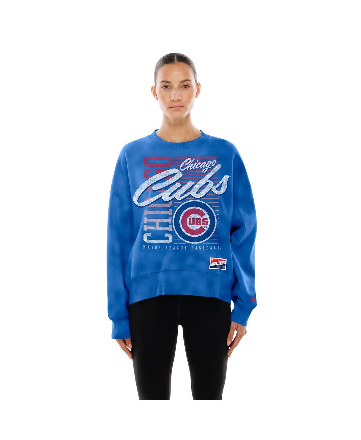 New Era Women's Royal Chicago Cubs Boxy Mineral Wash Dolmen Sleeve Sweatshirt In Blue