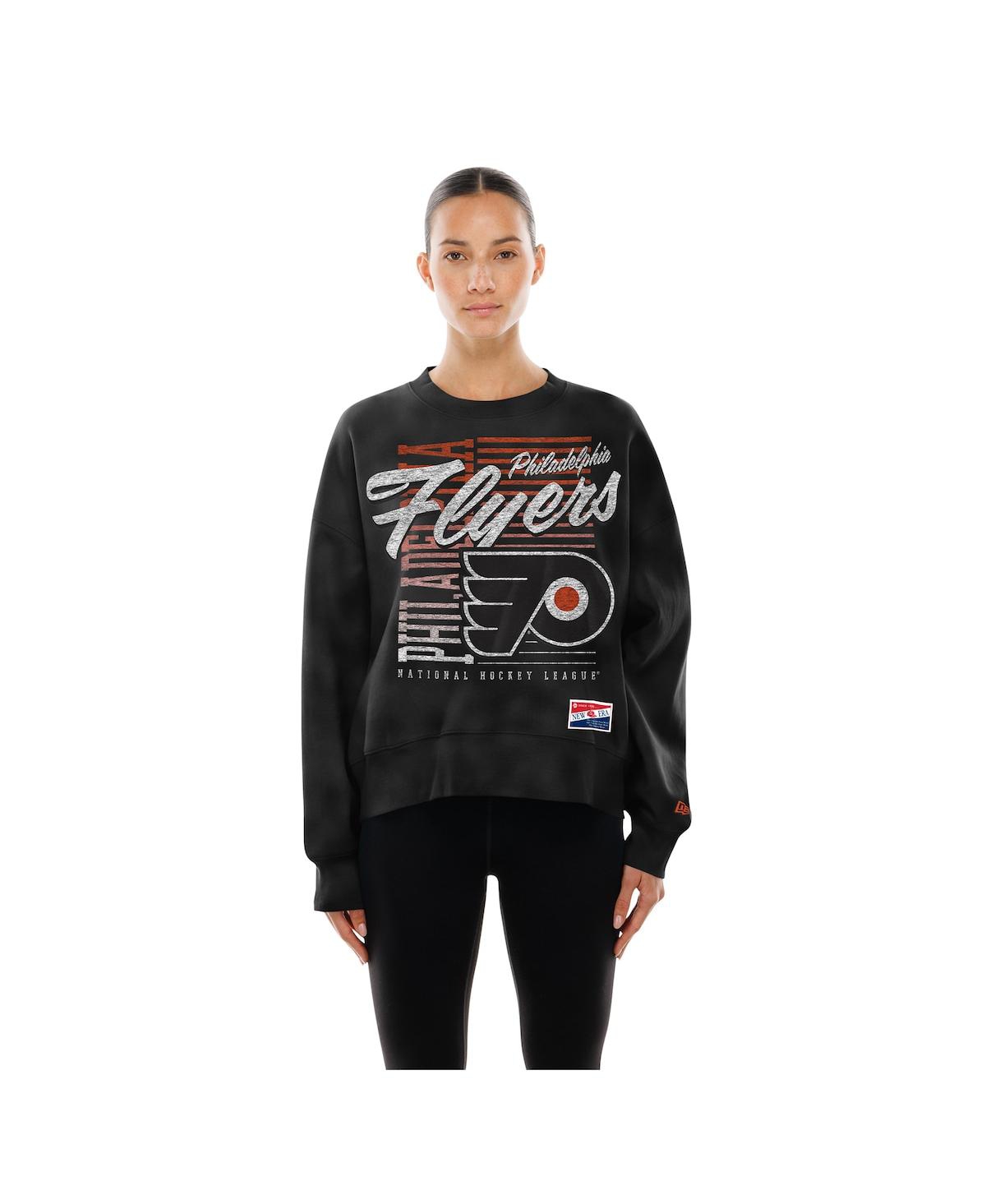 New Era Women's Black Philadelphia Flyers Oversized Throwback Mineral Wash Sweatshirt In Black