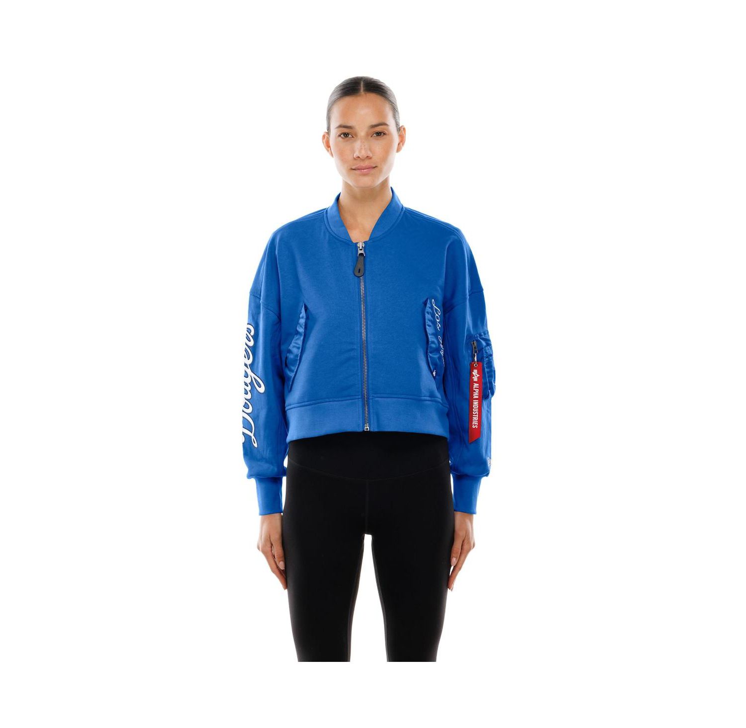 x Alpha Women's Industries Royal Los Angeles Dodgers Cropped Full-Zip Jacket