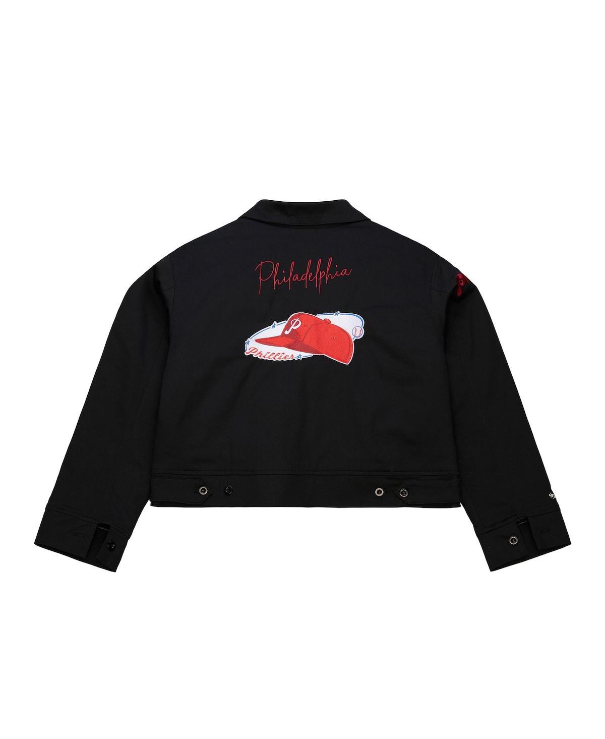 Mitchell & Ness Women's Black Philadelphia Phillies Mechanic Cropped Full-Zip Jacket