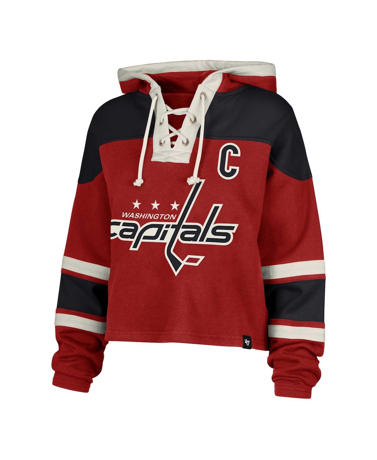 47 Brand '47 Alexander Ovechkin Red Washington Capitals Superior Lacer Cropped Pullover Hoodie In Red