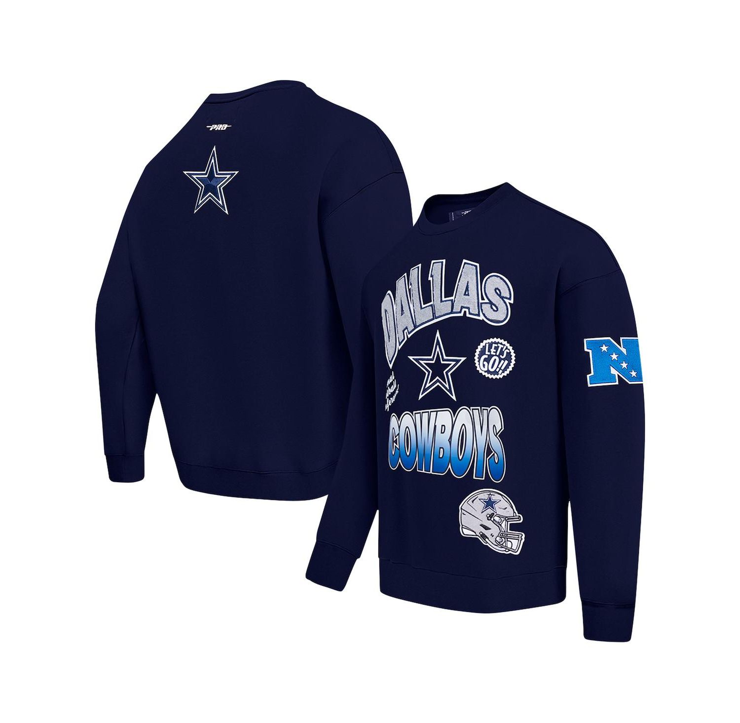 Men's Navy Dallas Cowboys Turn It Up Drop Shoulder Pullover Sweatshirt