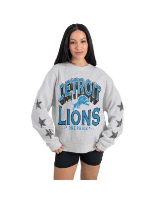 Gameday Couture - Women's Ash Detroit Lions Resilience Relaxed Rhinestone Pullover Sweatshirt