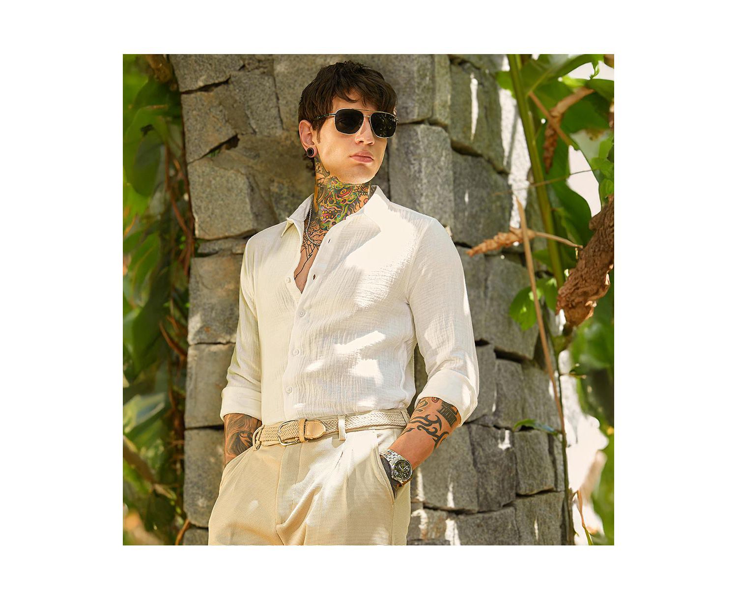 Men's Daisy White Breezy-Weave Shirt