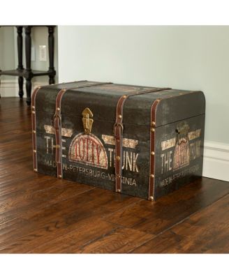 Large Decorative Trunk, Vintage Decoupage, Green and Black