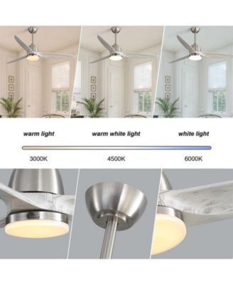 56-inch Modern Golden 3 Solid Wood Blade Tri Color Dimming Ceiling Fan