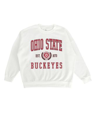 Women's White Ohio State Buckeyes Premium Fleece Drop Shoulder Oversized Pullover Sweatshirt