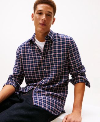 Men's Brushed Linen-Blend Medium Check Shirt