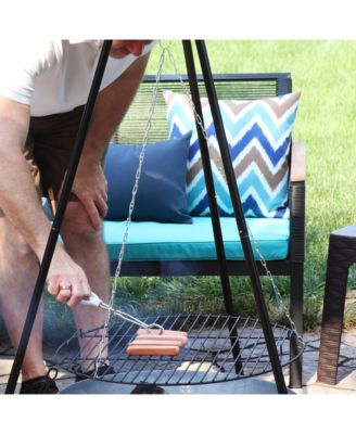 Outdoor Camping or Backyard Steel Tripod Fire Pit Cooking Grilling BBQ Grate - 22&amp;quot; - Black