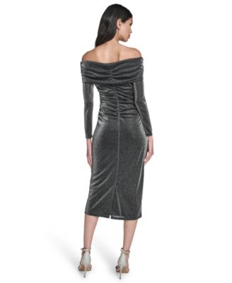 Women's Glitter Knit Off-The-Shoulder Dress