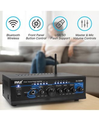 2x120W Mini 2-Channe Home Audio Power Amplifier - Bluetooth 5.1 - Stereo Receiver with RCA/AUX/Mic Input - Headphone Jack - Pager/Mixing Modes