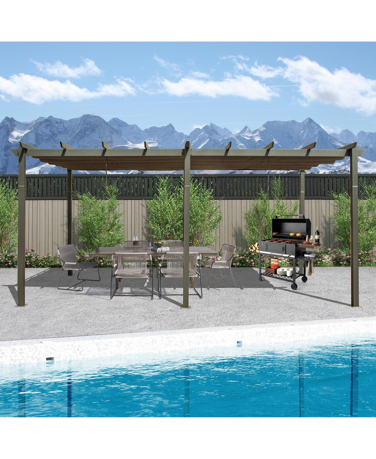 Boyel Living 11 X 20 Ft Outdoor Living Outdoor Retractable Pergola with Weather-Resistant Canopy Aluminum Garden Pergola Patio Grill Gazebo,Dark Gray