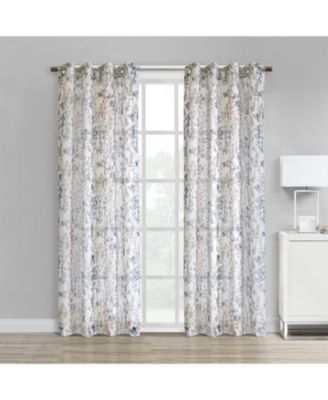 100% Polyester Audrey Sheer Grommet Floral Faux Linen Curtain Panel 52" x 63" Multi