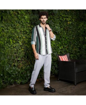 Men's Jungle Green & Cream White Multitrack-Striped Shirt