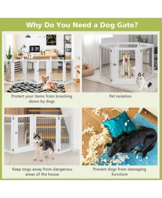 6-Panel Freestanding Dog Gate Foldable Walk-Through Playpen w/ 4 Support Feet