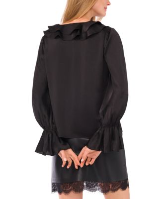 Women's Ruffled V-Neck Bell-Sleeve Top