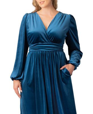 Plus Size Vivienne Long Sleeve Velvet Evening Gown with Pockets