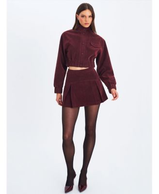 Women's Faryn Mahogany Faux Suede Pleated A-Line Mini Skirt