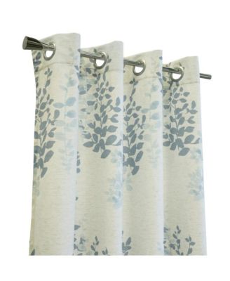 Lana Light Filtering Grommet Curtain Panel Two Tone Leaf Branches Bouquet Faux Linen Fabric Designed 50" x 84" Blue