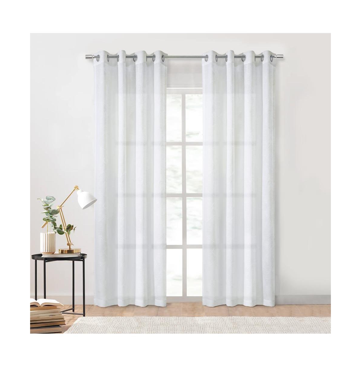 Habitat Diamante Sheer Grommet Exclusive Embroidered Diamond Pattern Curtain Panel 52" x 95" White