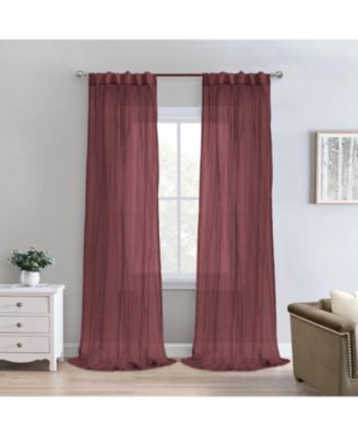 100% Polyester Paloma Sheer Broomstick Crushed Solid Dual Header Curtain Panel 52" x 95" Burgundy