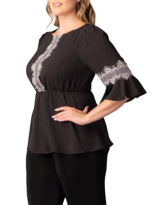 Plus Size Chateau Lace Trim Peplum Top