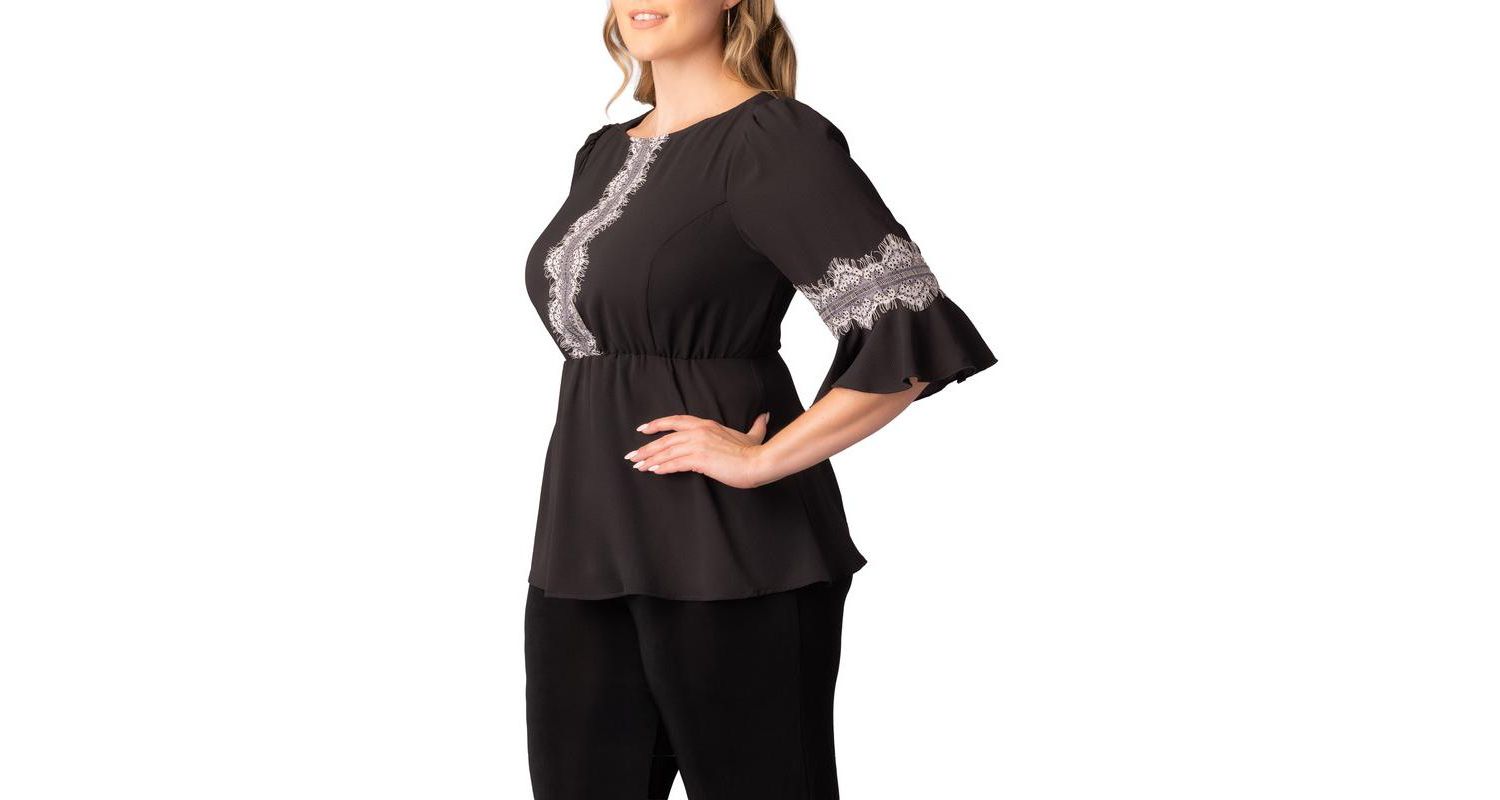 Plus Size Chateau Lace Trim Peplum Top