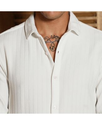 Men's Chalk White Chevron-Panel Tactile Shirt