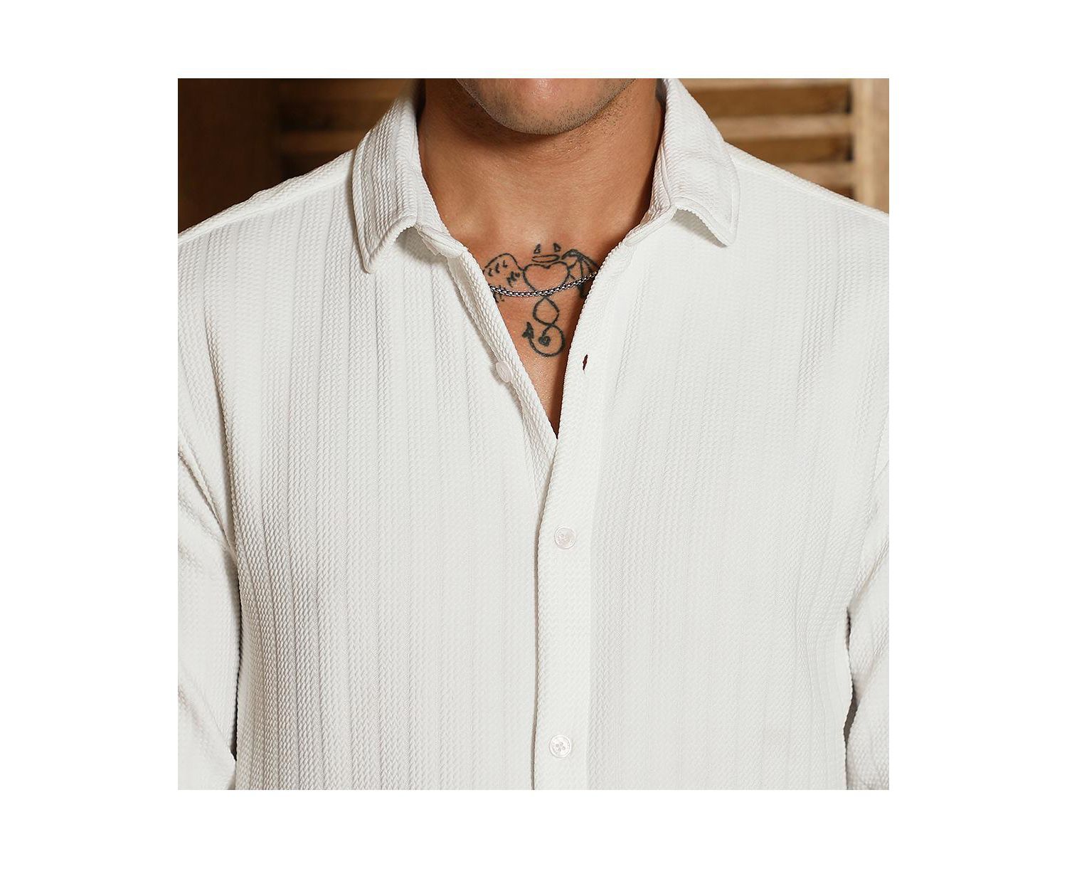 Men's Chalk White Chevron-Panel Tactile Shirt