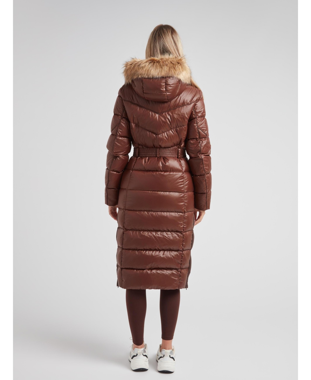 JACK1T Women's Diamond Belted Extra Long Down Coat