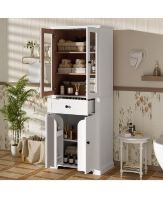 67.2" Bathroom Storage Cabinet with Tempered Glass Doors, Adjustable Shelves and Drawer