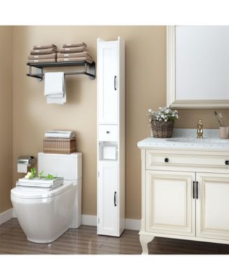 67.51 Inch Tall Bathroom Storage Cabinet with Adjustable Shelves Freestanding Cabinet with Anti-Tip Open Compartments for Small Spaces White