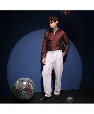 Men's Burgundy Red Foliage-Woven Shirt