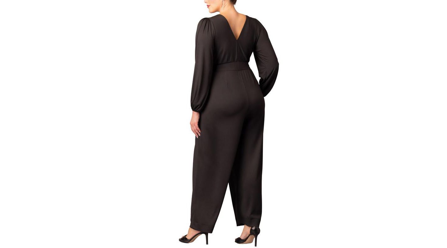 Женский комбинезон Kiyonna Plus Size Brigitte Long Sleeve Wide Leg Jumpsuit, цвет: Чёрный — фото 2