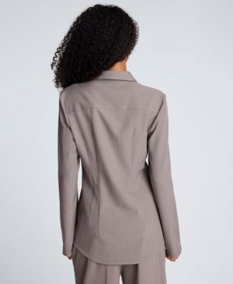 Women's Pinstripe Fitted Straight-Sleeve Top