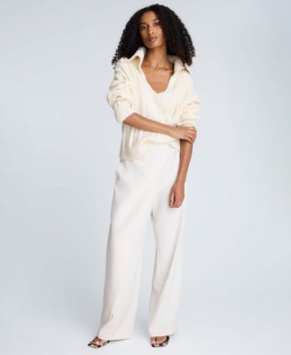 Women's V-Neck Wide Rib Polo Sweater