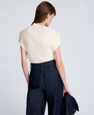 Women's Asymmetric Rib Mock Neck Sweater