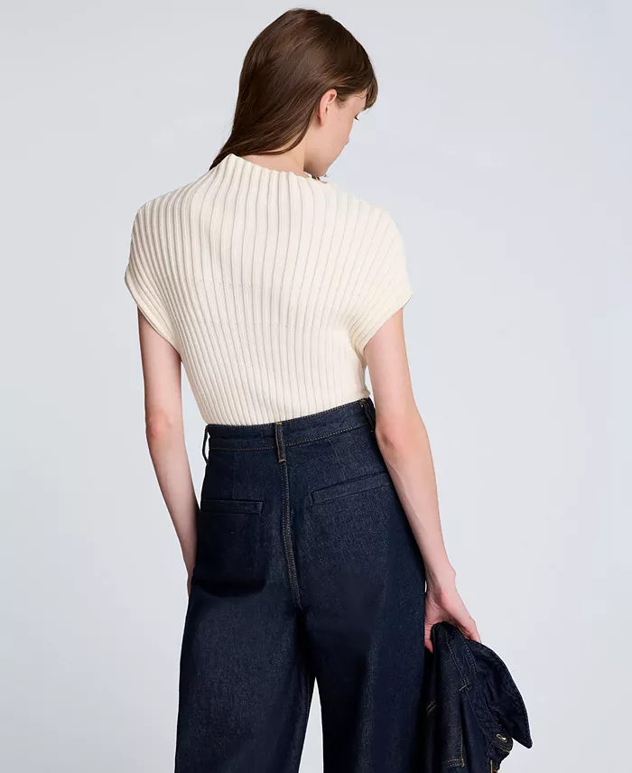 Women's Asymmetric Rib Mock Neck Sweater - thumbnail 5