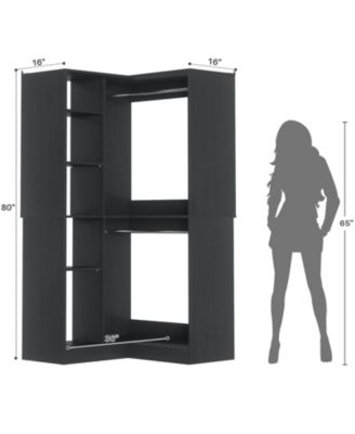 Freestanding Corner Closet System with 8 Shelves and 2 Hanging Rods, 36-Inch Closet Organizer for Bedroom