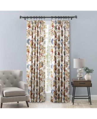 Ellis Cambridge Lined Jacquard Pinch Pleat Jacobean Floral Print Multicolor Drapery 2-Piece Curtain Panels, 48W x 72L