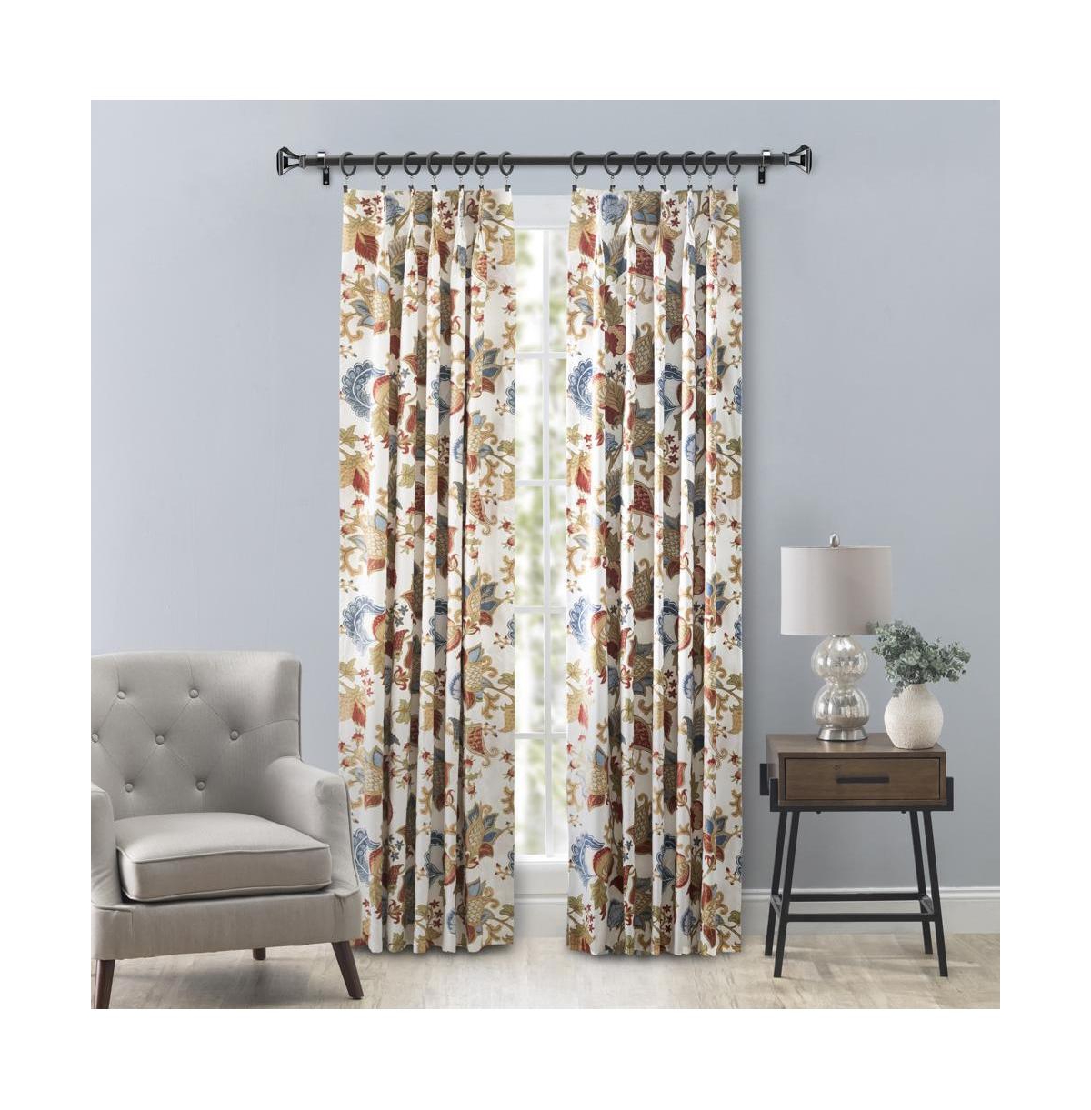 Ellis Cambridge Lined Jacquard Pinch Pleat Jacobean Floral Print Multicolor Drapery 2-Piece Curtain Panels
