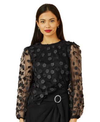 Women's Long Sleeve Sheer Floral Top