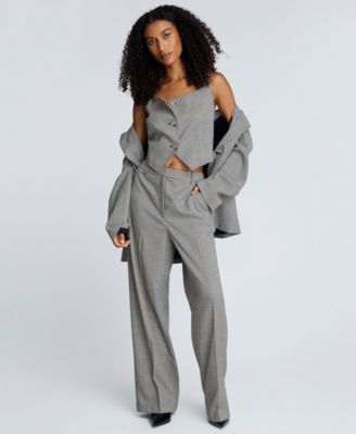 Women's Houndstooth Boyfriend Wide Leg Pants