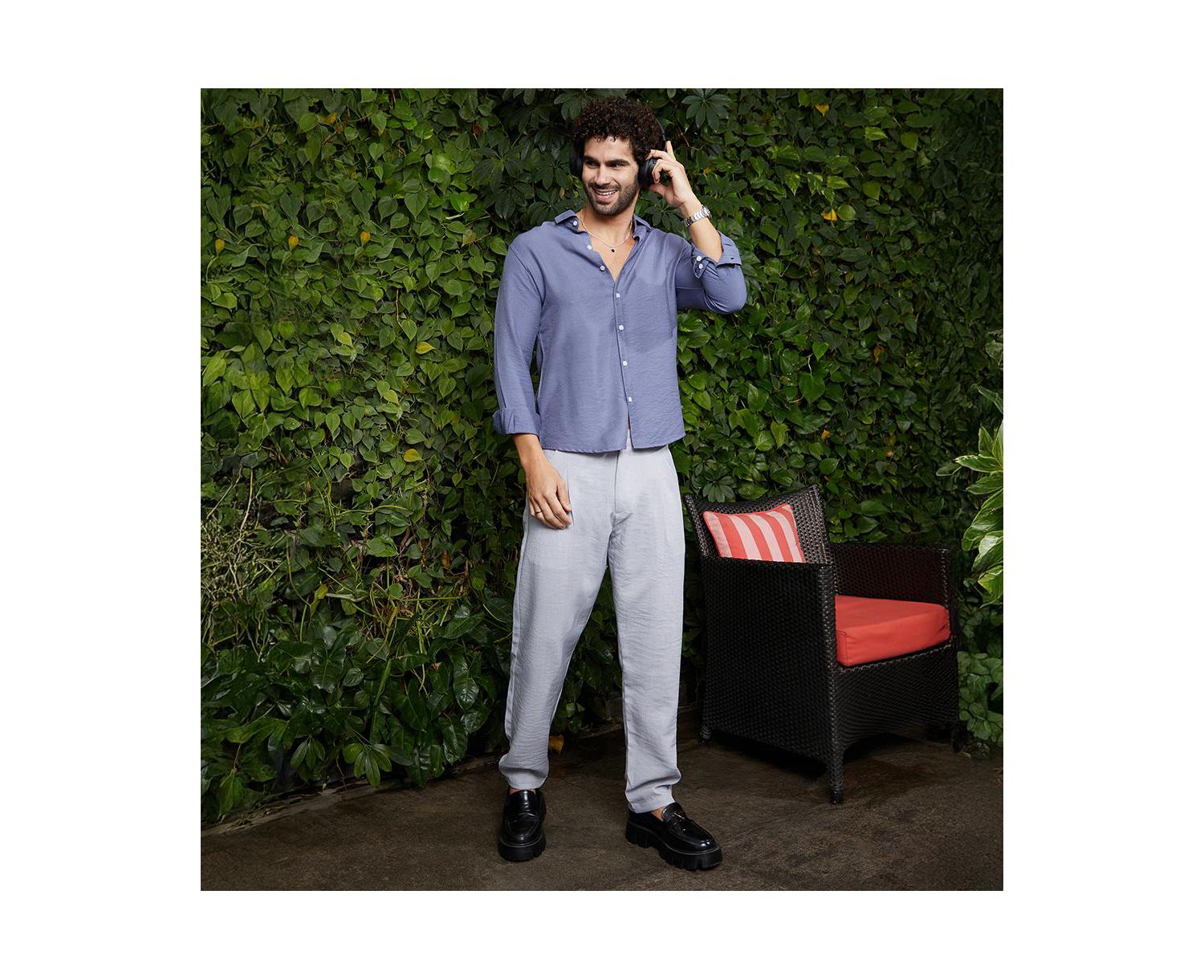 Men's Cornflower Blue Breezy Wrinked Relaxed Shirt