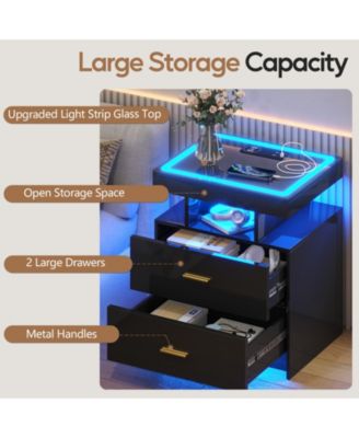 1 PC Wood Smart LED Nightstand with Charging, Auto Sensor & 2 Drawers -  Nightstand