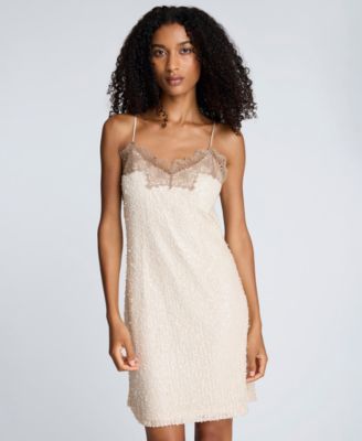 Kenneth Cole - Juniors' Sequin Netting Lace Trim Slip Dress