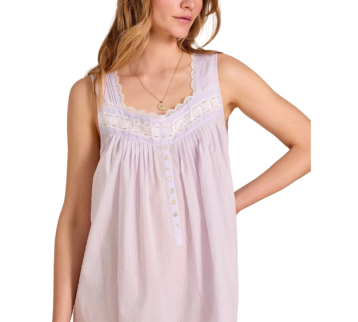 Eileen West Women's Striped Swiss Dot Sleeveless Chemise